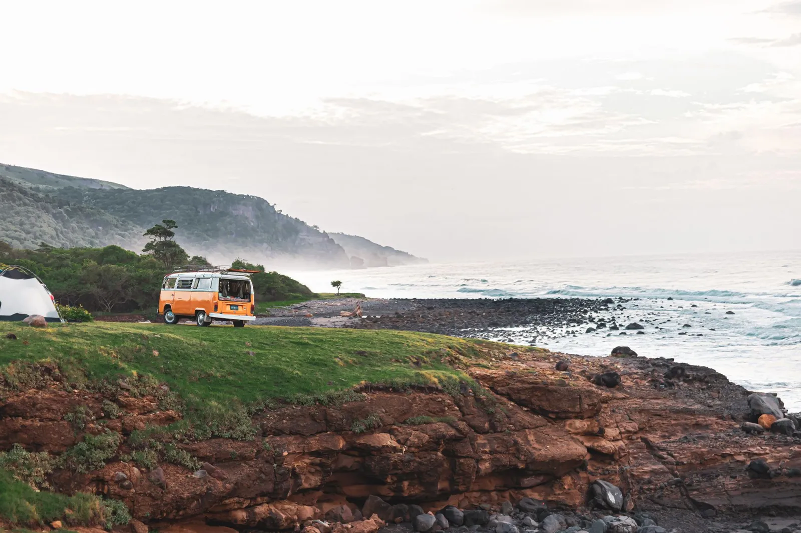 camper van campsite evening
